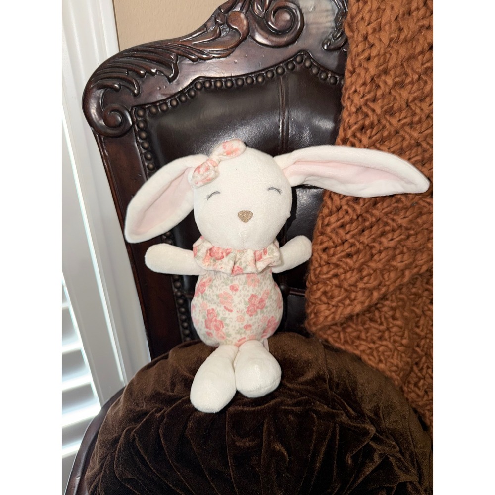 Chickpea Plush Bunny Rabbit Floral Pink White Stuffed Animal Long Ears 12 Inch